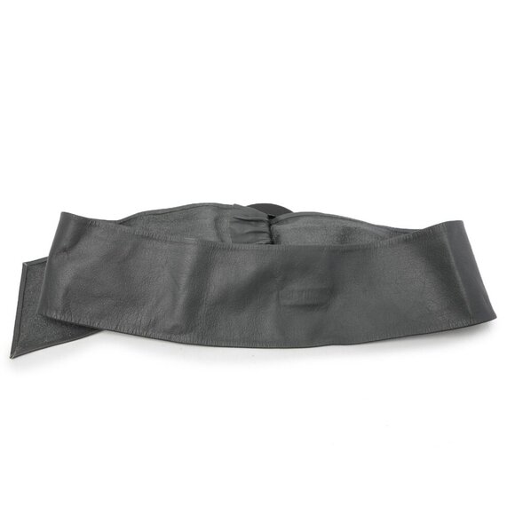 Vintage Susana Grazo Leather Wrap Wide Belt Large Round Wood Buckle Grey Black - Picture 6 of 9